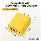 120W Double PD Fast Charger with Type-C & QC3.0 Ports Support PD Charging Protocol 5V 2A Charging Adapter
