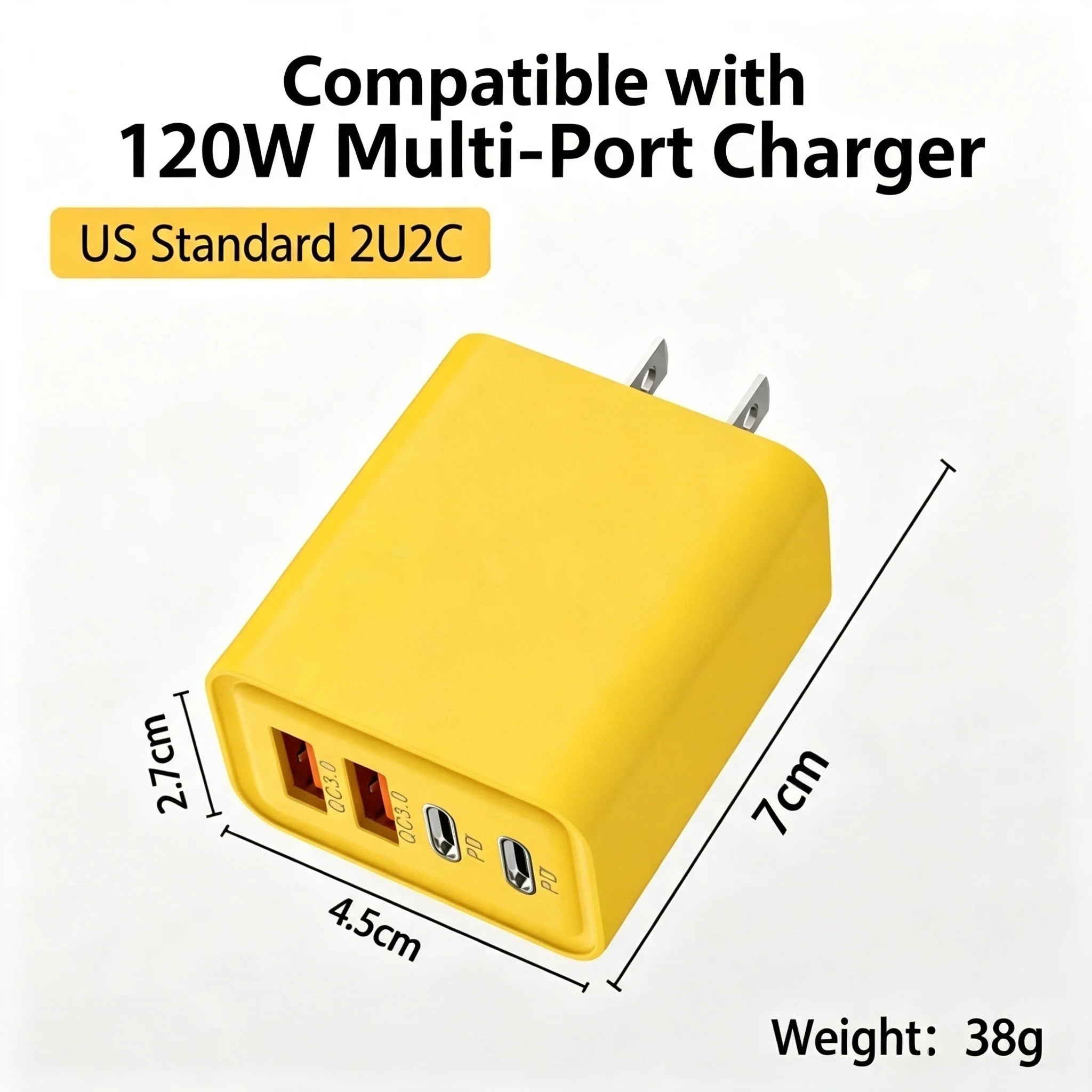 120W Double PD Fast Charger with Type-C & QC3.0 Ports Support PD Charging Protocol 5V 2A Charging Adapter