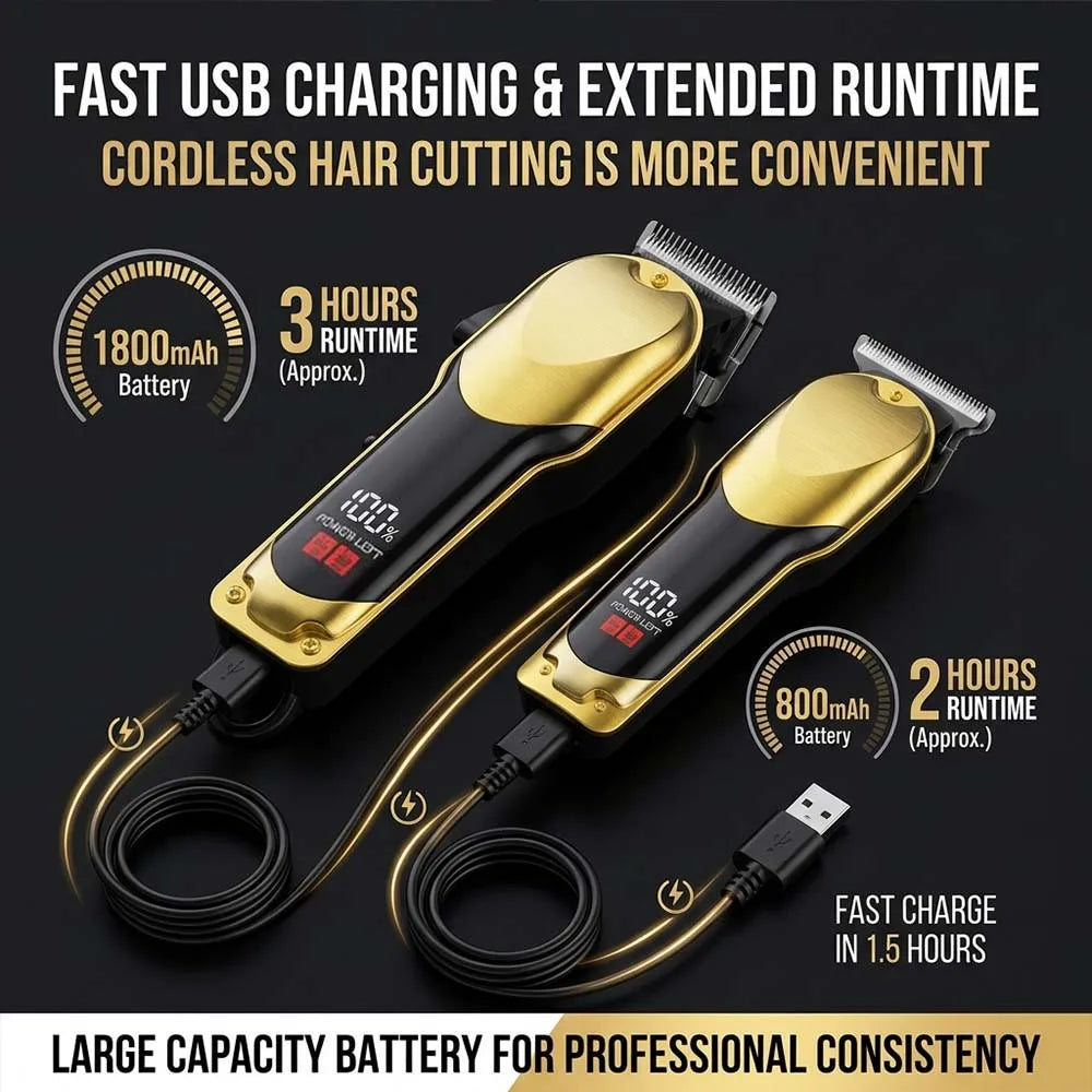 Professional Hair Clipper Set for Men, Rechargeable Cordless Hair Trimmer with LCD Display, 1pc/2-in-1/3-in-1 Grooming Kit with Foil Shaver & T-Blade Trimmer, Barber Haircut Machine with Accessories