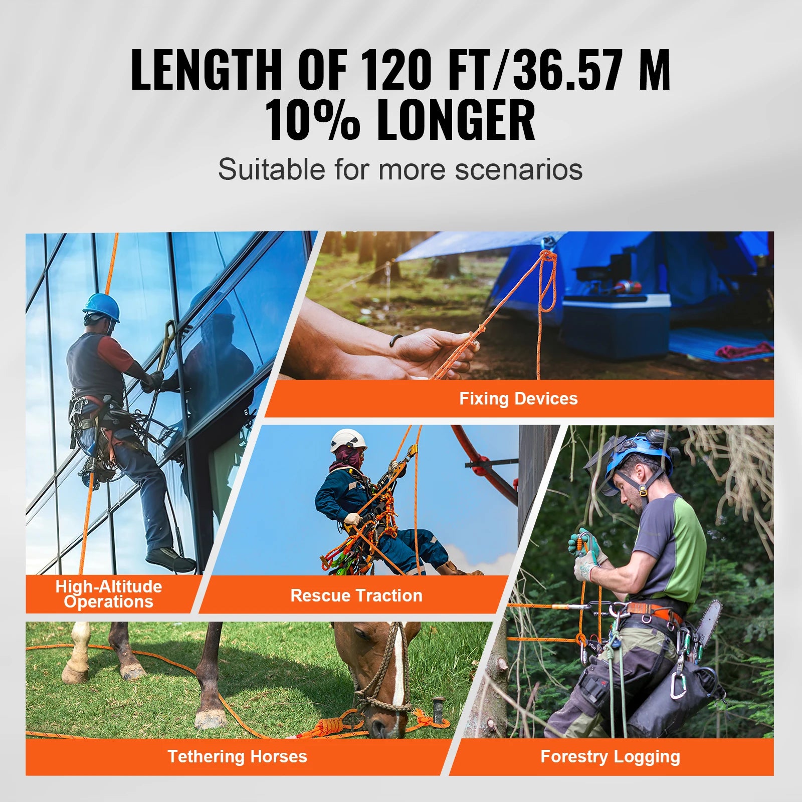 SucceBuy 120ft Dual-Weave Polyester Cord 3/8 1/2in 48-Strand Multi-Use Rope for Arborist Activities Outdoor Adventures Versatile