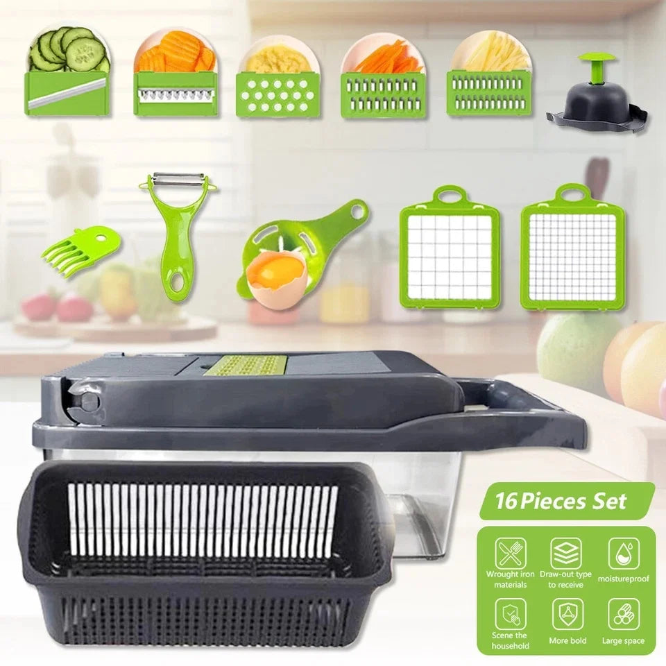 16-In-1 Vegetable Fruit Kitchen Chopper Cutter Food Onion Veggie Dicer Slicer