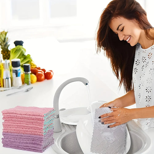 10Pcs Microfiber Kitchen Dishcloths, Double-Sided Absorbent Cleaning Rags, Reusable Lint-Free Towels for Home Cleaning