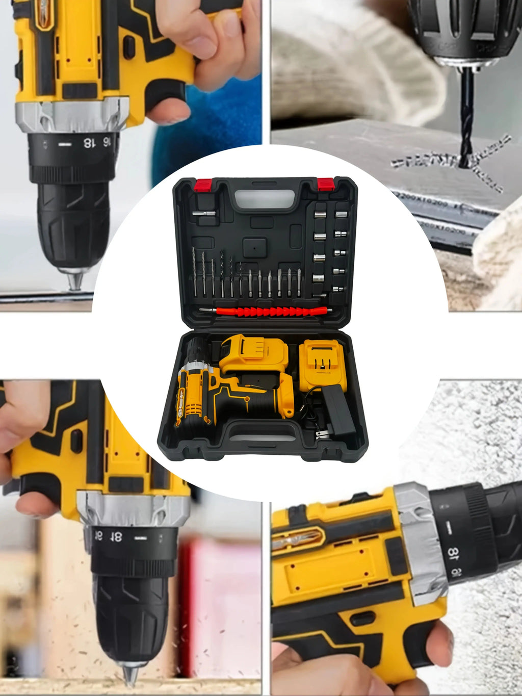 24-Piece Set Dual-Speed Dual-Battery Charger Lithium Drill Kit with LED Light And Carry Case - Electric Screwdriver with Tool Bo