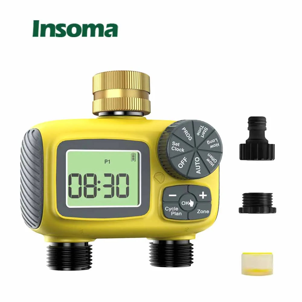 Insoma Dual Outlets Water Timer Home Garden Automatic Watering Irrigation System with Brass Inlet for Outdoor