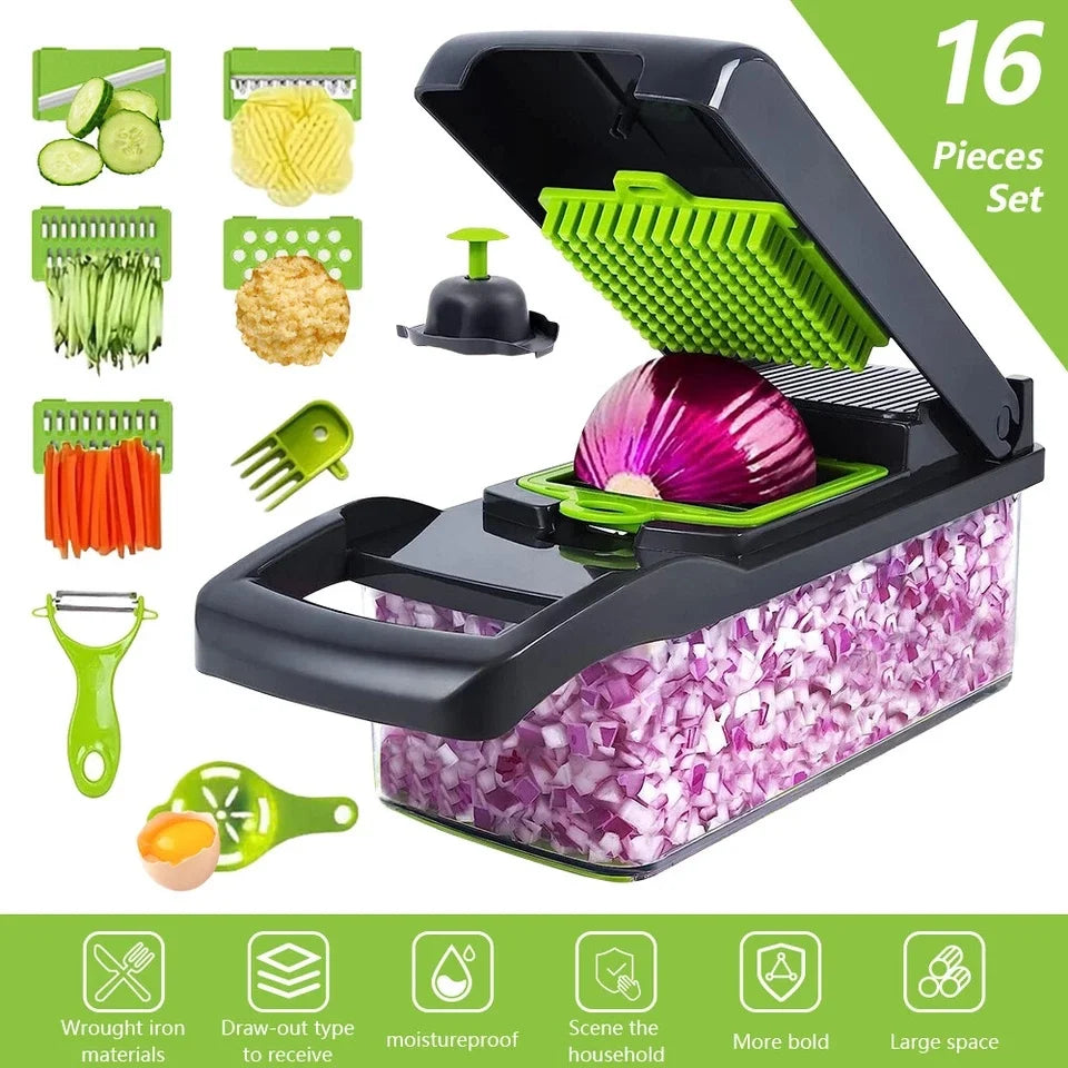 16-In-1 Vegetable Fruit Kitchen Chopper Cutter Food Onion Veggie Dicer Slicer