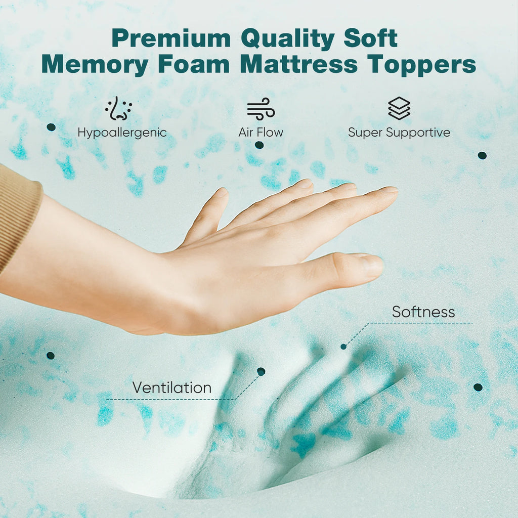 JHK 2-3 Inch Memory Foam Mattress Topper Queen Size Thick Gel  Cooling Mattress Soft and Breathable Bed Topper Bedroom Furniture