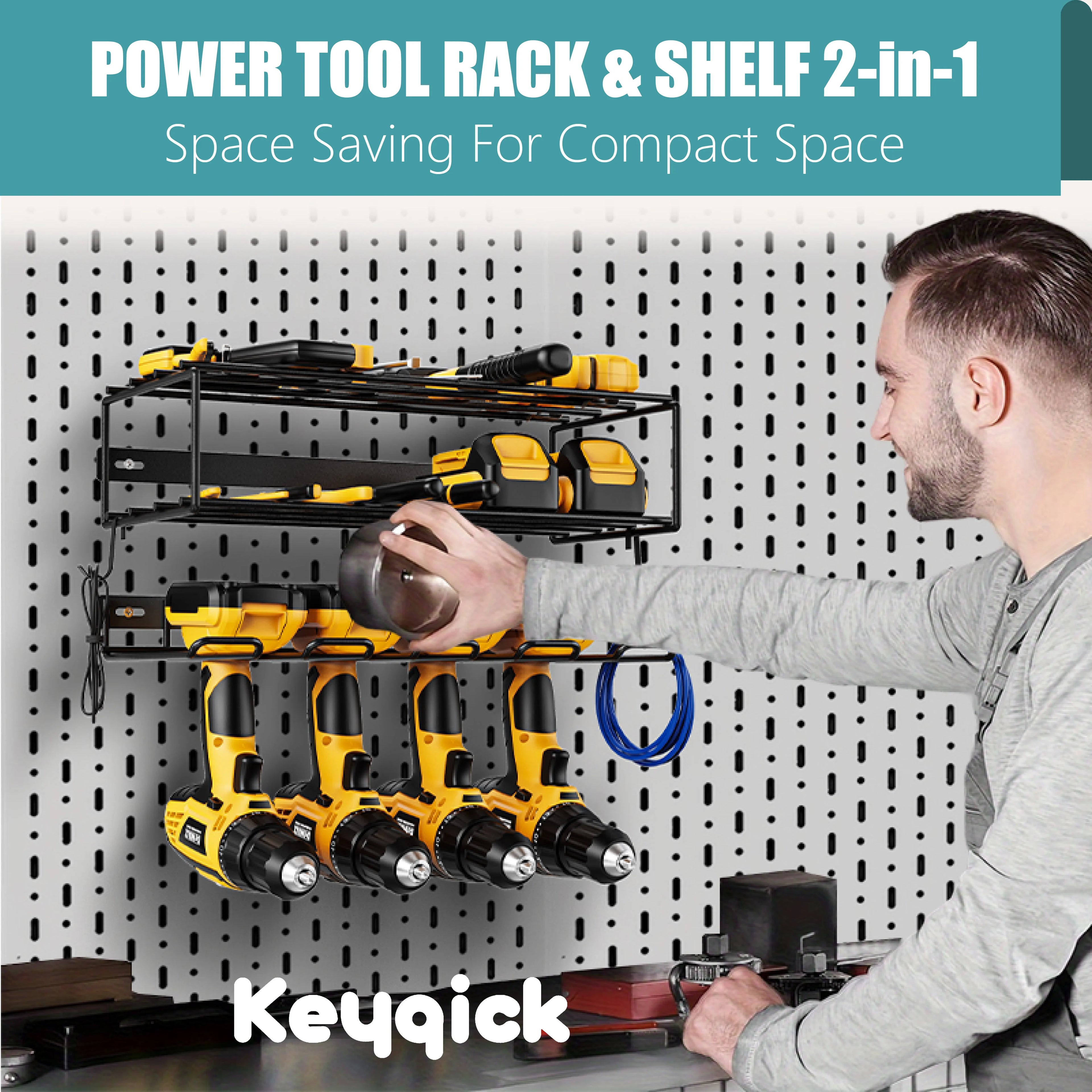 Set Of Multi-Function Heavy Duty Power Tool Storage Rack, Double-Layer Wall-Mounted Tool Organizer, Non-Slip And Anti-Drop Design, Garage Drill Tool Rack, For Charging Drills,Workshops And Tool Rooms, Storage Rack