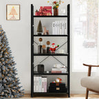 MCQ Wooden Storage Standing 5 Tiers Display Bookshelf Sturdy Structure Graduated Shelves Adjustable Feet for Living Room