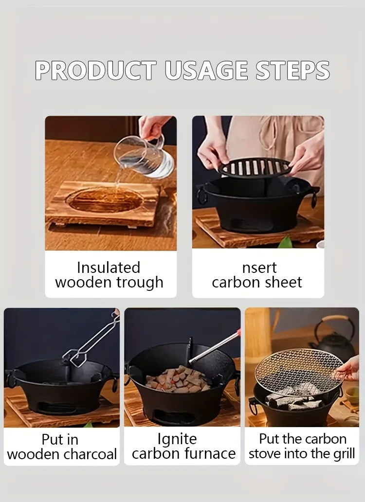 Zoe Cast Iron Oven Fireplace Charcoal And Alcohol Stove Barbecue Family Outdoor Picnic Water Tea Boiling Stove Garden Camping