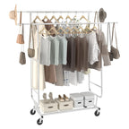 VEVOR Clothing Garment Rack Heavy Duty Clothes Rack Adjustable Length Clothes Rack w/ Bottom Shelf & Wheels for Laundry Room