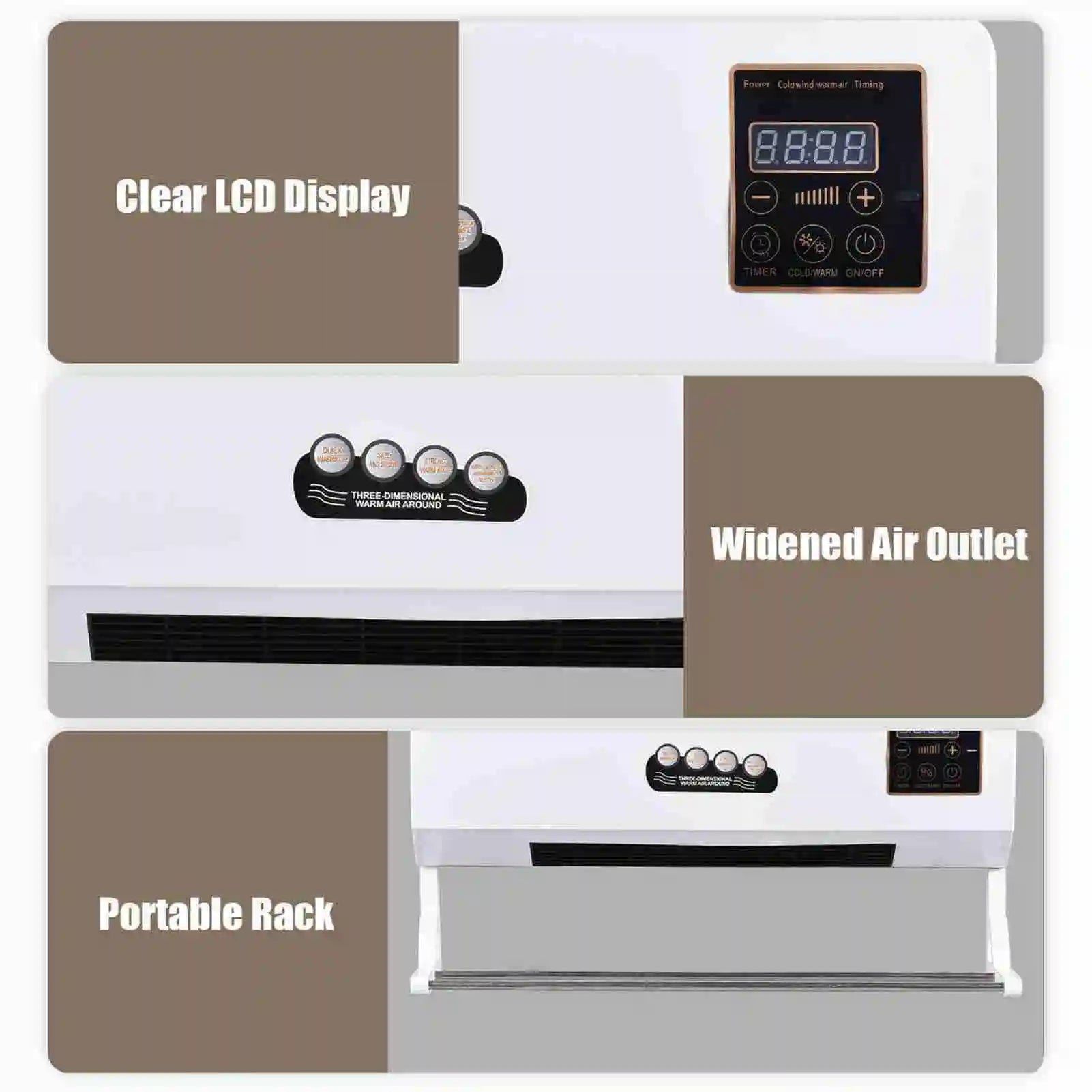 NEW Heater with Fan Heater Fan 2 in 1 Heating Nature Wind Timing Digital Display Wall Mounted Space Heater for Home  Dormitory