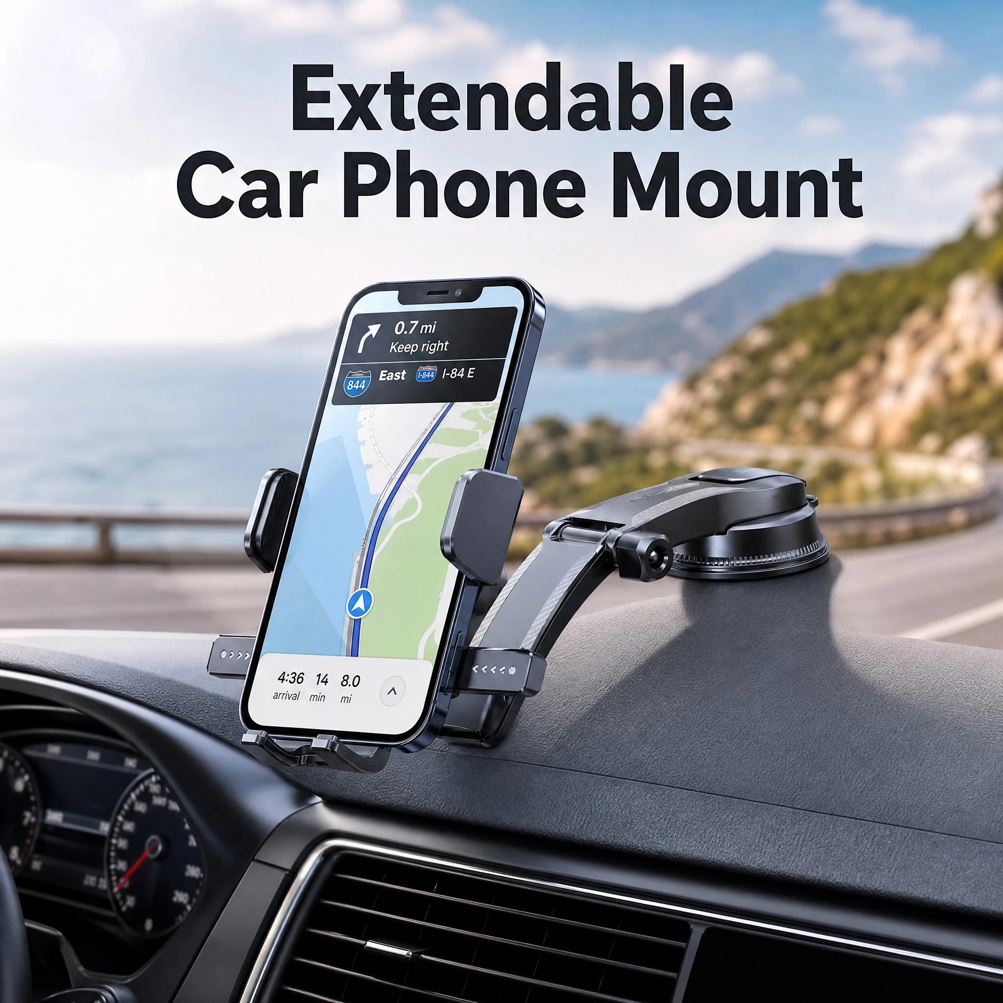Car Phone Holder – Nano Flexible Silicone, 360° Rotation, Doesn't Block Screen, Compatible with iPhone Series for iPhone 17