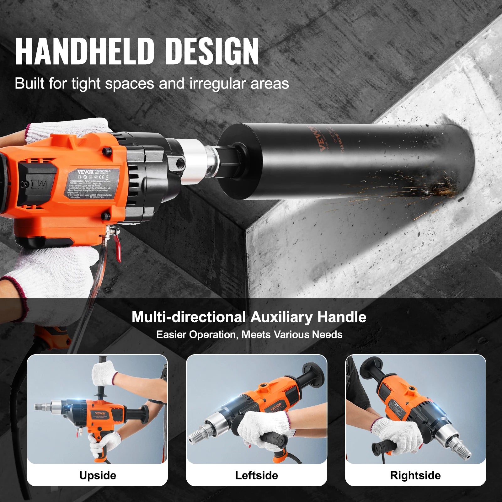 SucceBuy 2000W/2600W Handheld Core Drill Machine Drilling Diameter Wet&Dry Diamond Core Drill Rig Rugged Concrete Core Drill