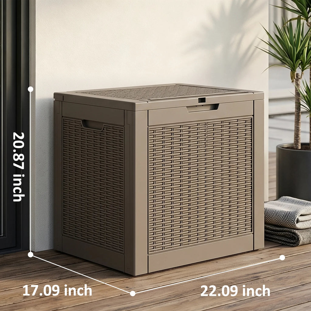 30 Gallon Gray Rattan Textured Resin Outdoor Deck Box Weatherproof Lockable Patio Storage Chest for Backyard Pool Garden Supplies