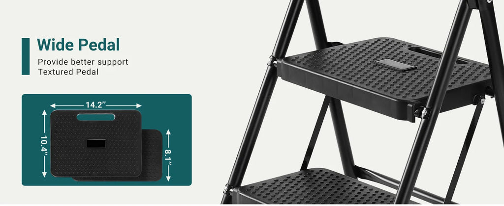 JHK Folding 2/3 Step Ladder Stool with Anti-Slip Pedal 800lbs Capacity Sturdy Steel Portable Cushioned Handle for Kitchen Home