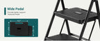 JHK Folding 2/3 Step Ladder Stool with Anti-Slip Pedal 800lbs Capacity Sturdy Steel Portable Cushioned Handle for Kitchen Home