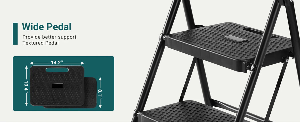 JHK Folding 2/3 Step Ladder Stool with Anti-Slip Pedal 800lbs Capacity Sturdy Steel Portable Cushioned Handle for Kitchen Home