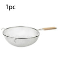 Stainless Steel & Wood Dual Handle Strainer Spoon. 30x17cm, for Pasta, Dumplings, Skimming, Durable