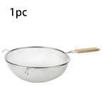 Stainless Steel & Wood Dual Handle Strainer Spoon. 30x17cm, for Pasta, Dumplings, Skimming, Durable
