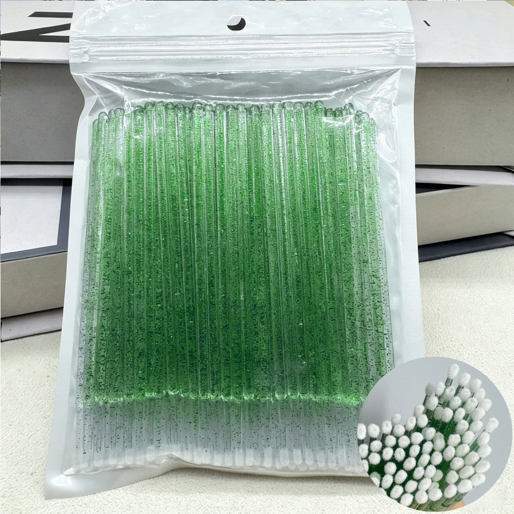 100PCS Crystal Micro Brush Disposable Lashes Removing Swab Mascara Wands Applicator Eyelash Extension Brushes Makeup Tools