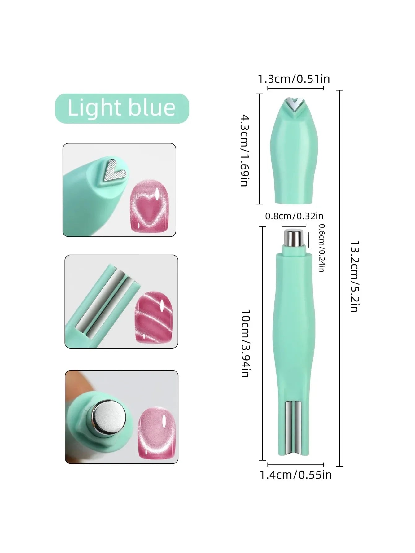 1Pcs 3-In-1 Heart Shape Cat Eye Nail Art Magnet Double Line Moon Snake French Magnet Pen for Magnetic Gel Polish Manicure Tools
