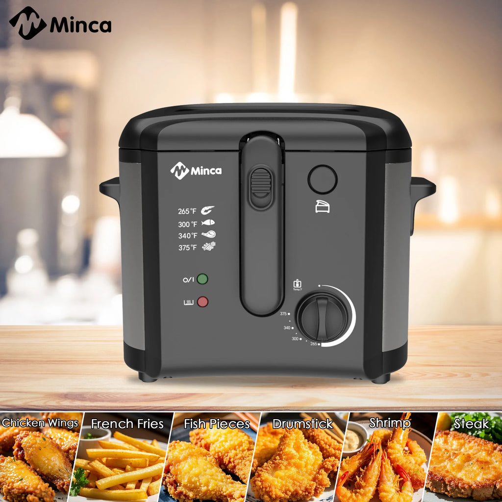 M Minca 2.5L Deep Fryer, 1500W Non-Stick Electric Fryer with Temperature Control, Detachable Lid & Odor Filter, Removable Frying Basket, Non-Slip Base, Easy to Clean, Ideal for Small Families