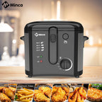 M Minca 2.5L Deep Fryer, 1500W Non-Stick Electric Fryer with Temperature Control, Detachable Lid & Odor Filter, Removable Frying Basket, Non-Slip Base, Easy to Clean, Ideal for Small Families