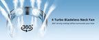 Portable Neck Fan 4 Turbo Neck Fan 4000mAh Battery Operated USB Rechargeable Personal Fan, 3 Speeds, 360° Cooling Air Fan