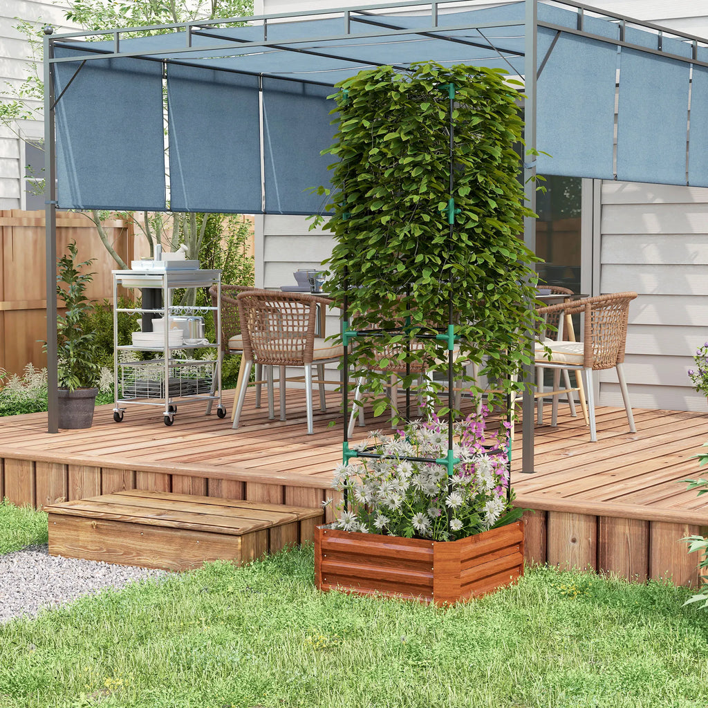 Galvanised Raised Garden Bed with Tomato Cage, Open Bottom, Brown