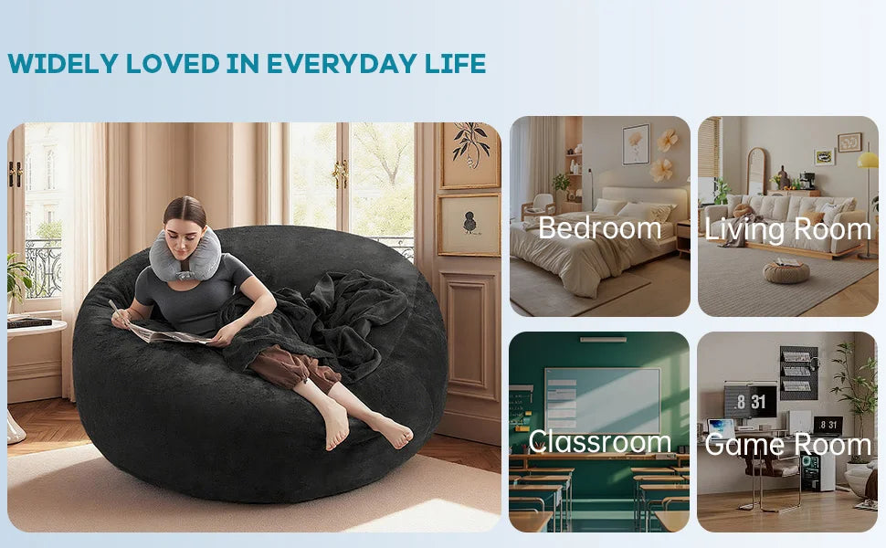 100CM×100CM×60CM, adult beanbag chair with padded beanbag inside, memory foam chair, soft flannel washable cover, ideal reading seat for bedrooms and dorms.
