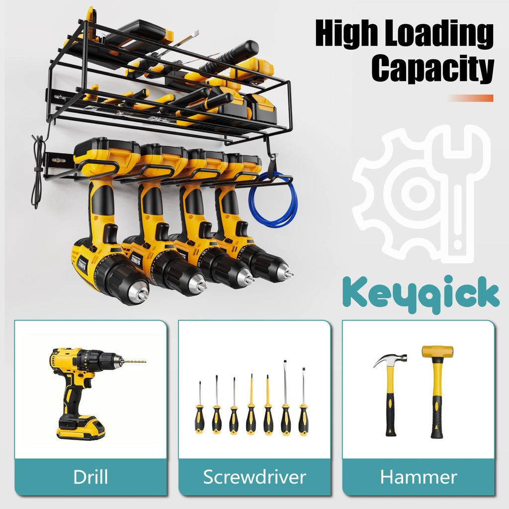 Set Of Multi-Function Heavy Duty Power Tool Storage Rack, Double-Layer Wall-Mounted Tool Organizer, Non-Slip And Anti-Drop Design, Garage Drill Tool Rack, For Charging Drills,Workshops And Tool Rooms, Storage Rack