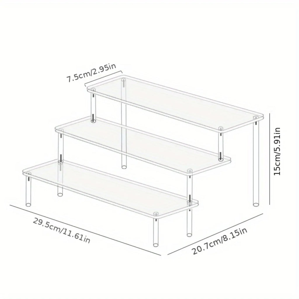 3-Tier Clear Acrylic Display Stand Jewelry Makeup Cupcake Organizer Transparent Shelf Sturdy Base Space-Saving Storage