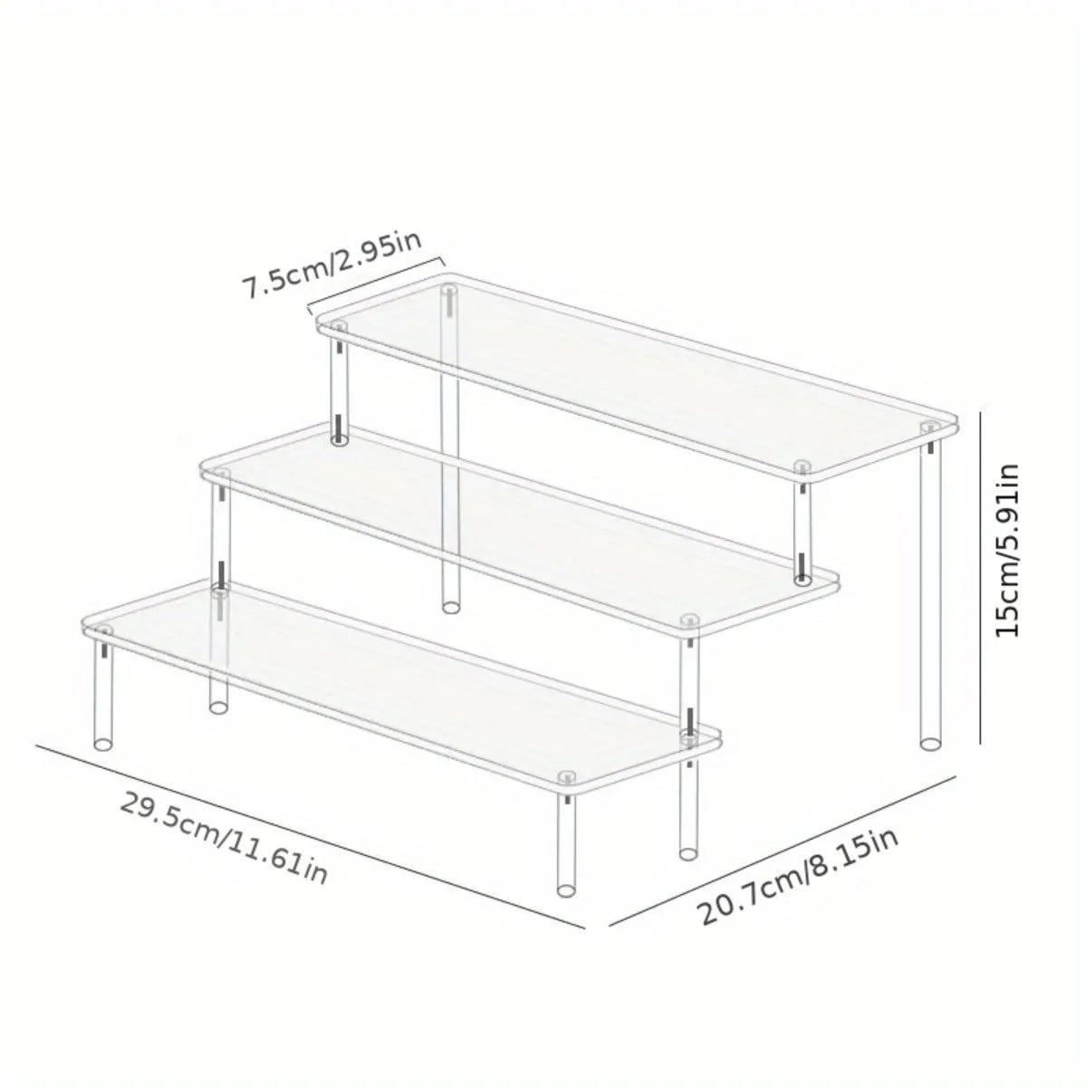 3-Tier Clear Acrylic Display Stand Jewelry Makeup Cupcake Organizer Transparent Shelf Sturdy Base Space-Saving Storage