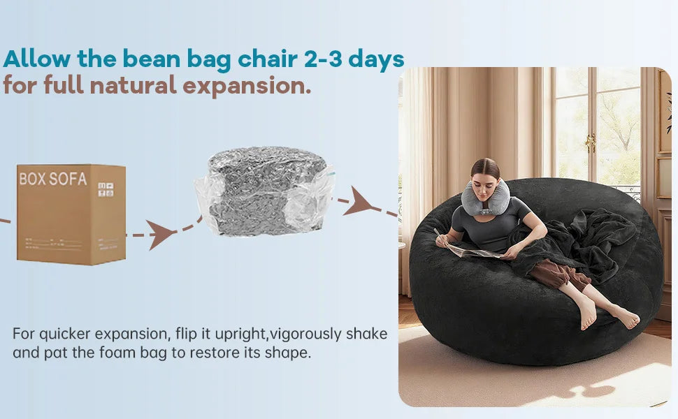 100CM×100CM×60CM, adult beanbag chair with padded beanbag inside, memory foam chair, soft flannel washable cover, ideal reading seat for bedrooms and dorms.
