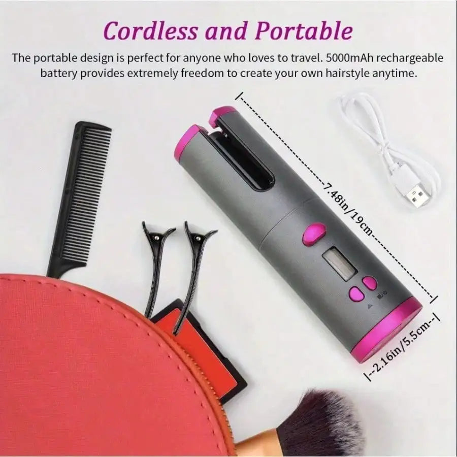 Automatic Curling Iron — Portable Cordless Curler with USB Charging, Suitable for All Hair Types, 6-Level Temperature Adjustment