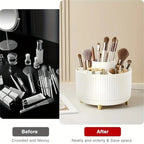 360° Rotating Makeup Organizer Plastic Cosmetic Storage 5 Compartments Multi-Functional Brush Holder Compact Travel Makeup Case