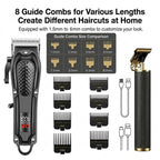 Professional 3-in-1 Electric Hair Clipper Set with LED Display, USB Rechargeable Cordless Trimmer for Men, Beard & Head Shaver Kit with Multiple Guide Combs