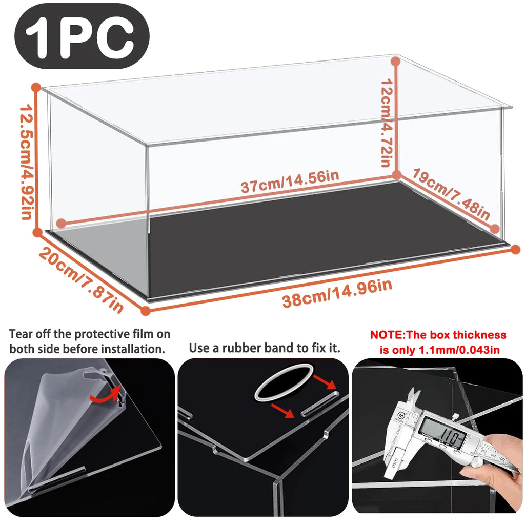1:14 Scale Transparent Acrylic Display Box, Suitable for the Protection and Display of Toy Car Models, Building Blocks, Small Collectibles, and Figurines (Inner Dimensions 37X19X12Cm)