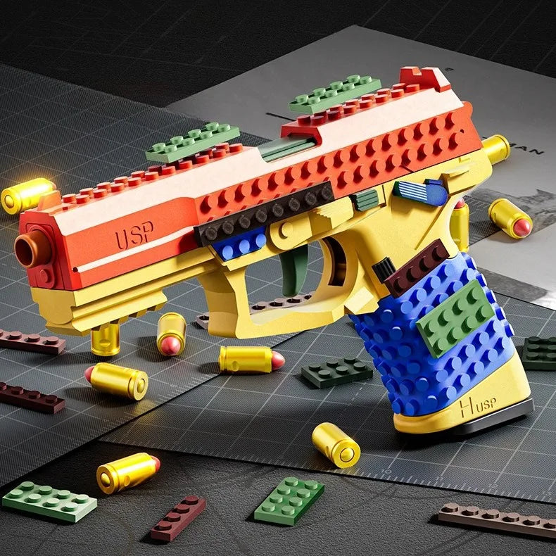 SIG17/USP Building Block Toy Gun Shell Throwing Continuous Firing Airsoft Blowback Empty Hanging Toy Pistol for Outdoor CS Game