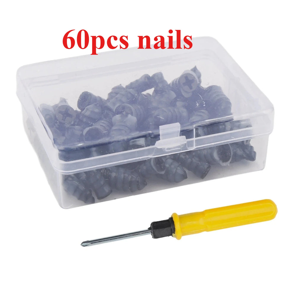 61x Car Tubeless Vacuum Tyre Puncture Repair Kit Screw Nails Tire Patch Plug Fix Tools With Screwdriver & Convenient Storage Box