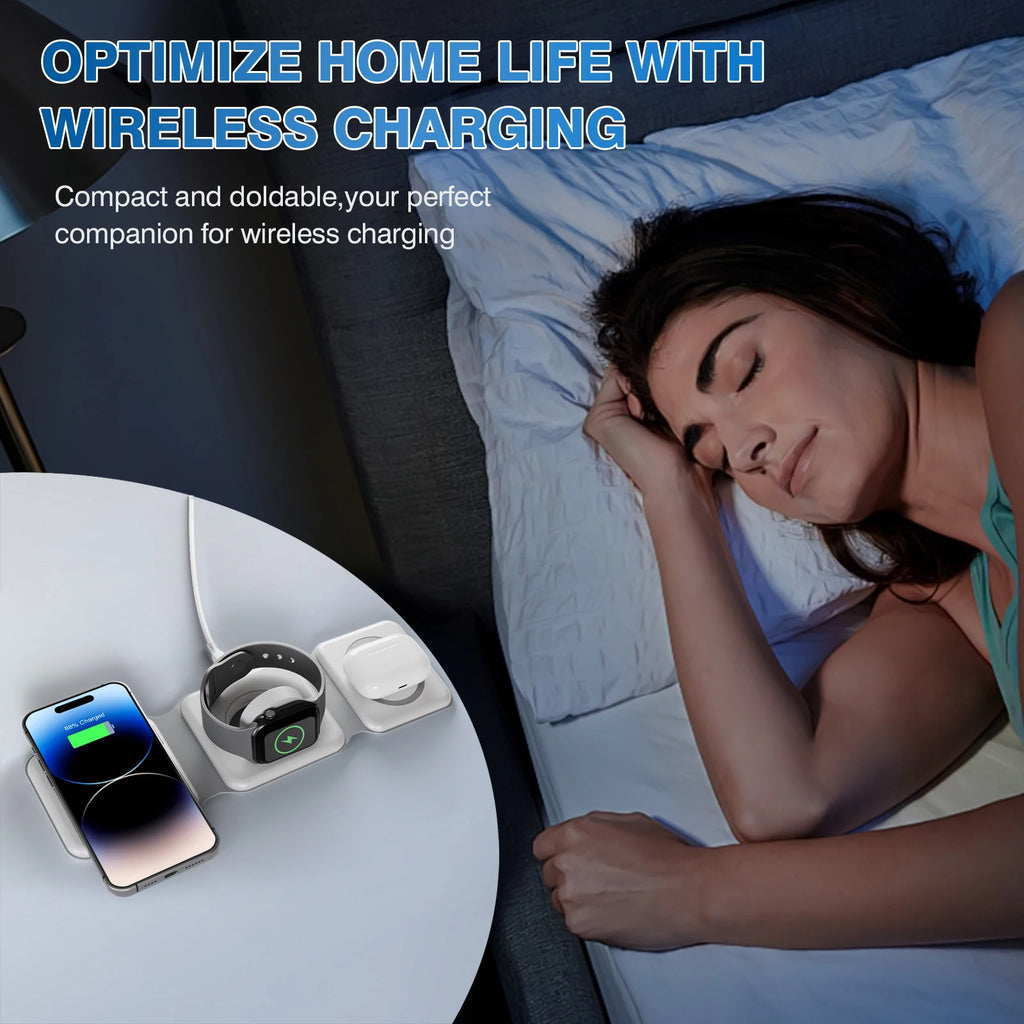 15W Magnetic Wireless Chargers 3 in 1 Foldable Phone Charge Dock Fast Charg Travel for Apple Watch IPhone 14/13/12/11/X AirPods
