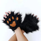 Wolf Paw Gloves Faux Fur Cat Fingerless Mittens Winter Warm Cosplay Halloween Fancy Party Costume Accessories