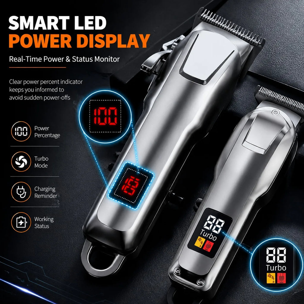 Professional Cordless Hair Clipper Set with LCD Display, USB Rechargeable Hair Trimmer Kit Grooming Kit for Home and Salon Use