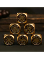 Vintage Brass Metal D6 Dice 17.5mm, Engraved Pattern Solid Copper 6 Sided Dice for Tabletop Game, Bar Entertainment & Collection