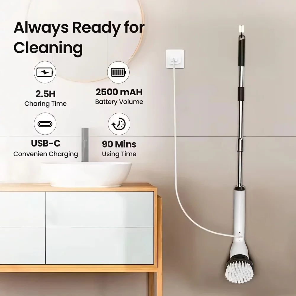9-in-1 Electric Rotating Cleaning Brush with Telescopic Handle 8 Brush Heads USB Rechargeable for Home Car Christmas Gift
