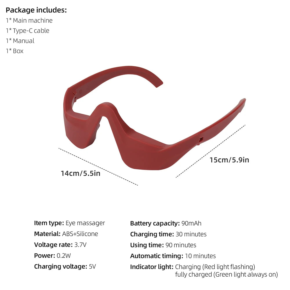Red Eye Massager Under-Eye Glasses Massager Relieves Eye Fatigue Eyes Massage Glasses Eye Fatigue Relief Massager