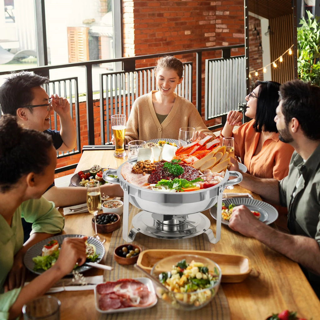 2/4 Pack Chafing Dish Buffet Set, 5QT Buffet Servers and Warmers, Round Catering Warmer with Glass Lid & Lid Holder for Party