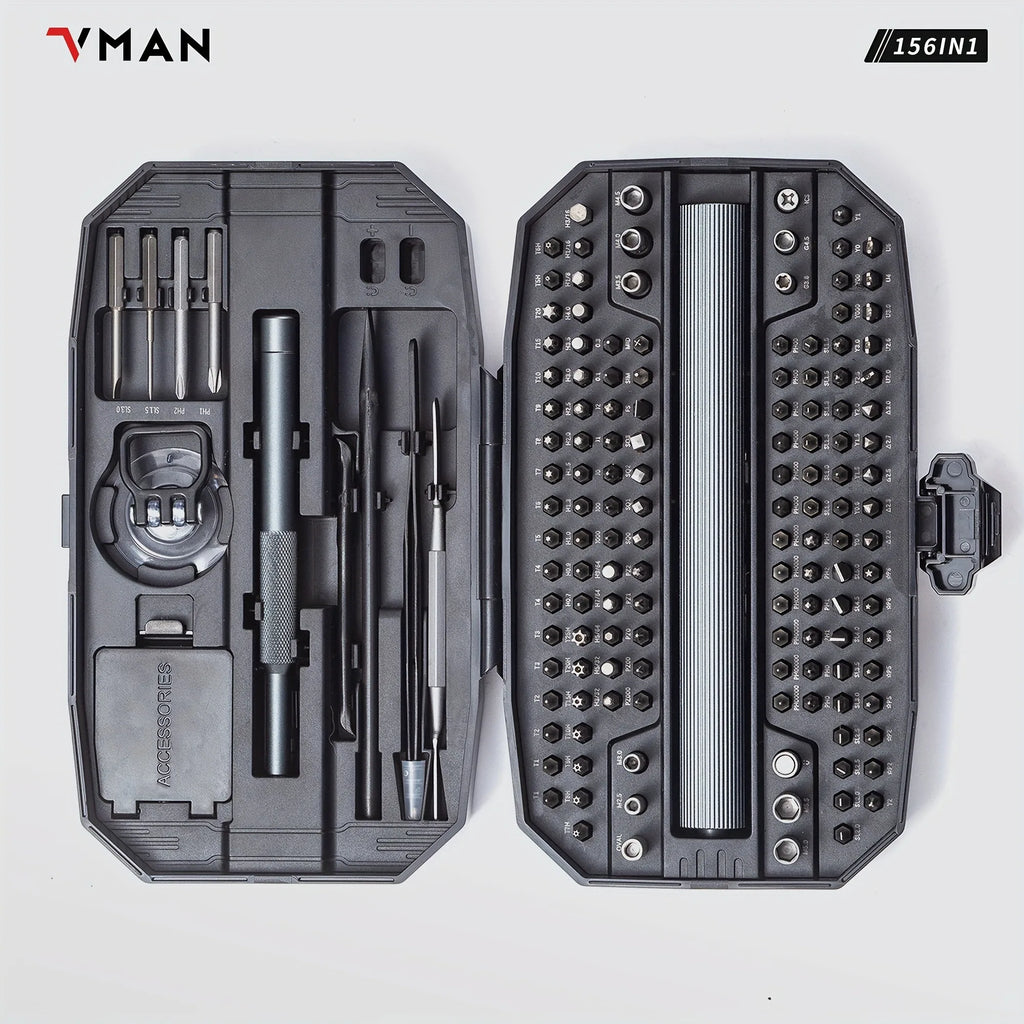 VMAN 156-in-1 Mini Electric Screwdriver Set Precision Repair Tools with Magnetic Phillips Screw Driver Bits for iPhone PC Watch Camera