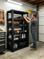 4 & 5 Tier Plastic Storage Shelving Unit, Heavy Duty Black PP Utility Rack, 3 Sizes Available Waterproof Organizer for Garage Kitchen Basement Laundry Pantry