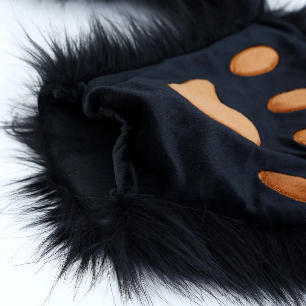Wolf Paw Gloves Faux Fur Cat Fingerless Mittens Winter Warm Cosplay Halloween Fancy Party Costume Accessories